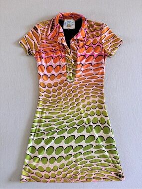 omighty Pink Orange Green Retro Dot Polo Mini Dress